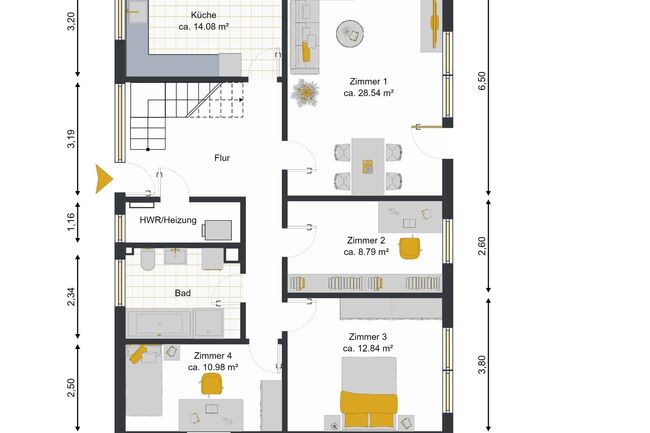 Grundriss EG mit Möblierungsbeispiel