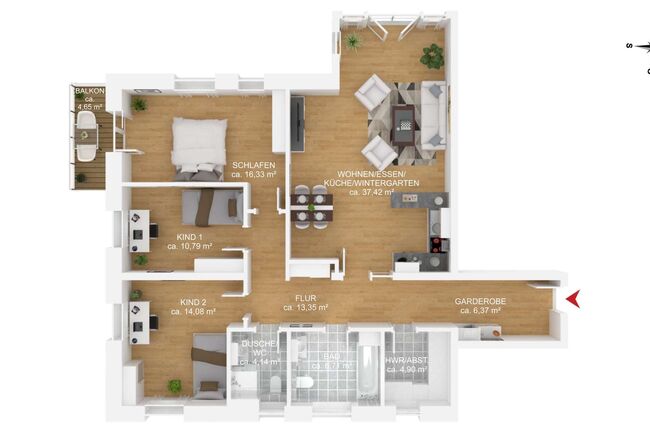 3D-Grundriss für Wohnung 4