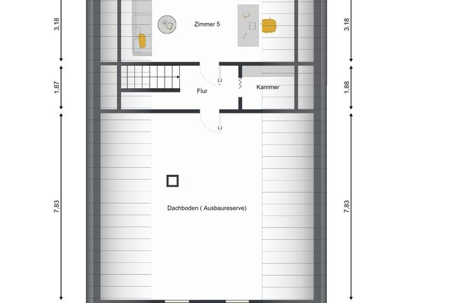 Grundriss DG mit Möblierungsbeispiel